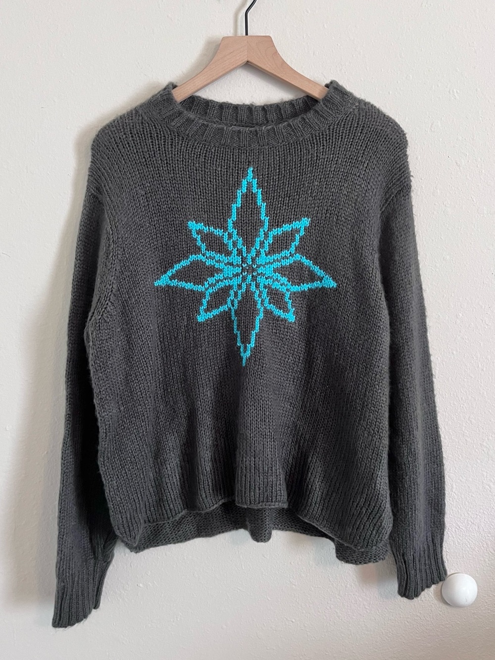 Wooden Ships Women’s Gray Turquoise North Star Crew Neck Sweater M/L Wool Mohair